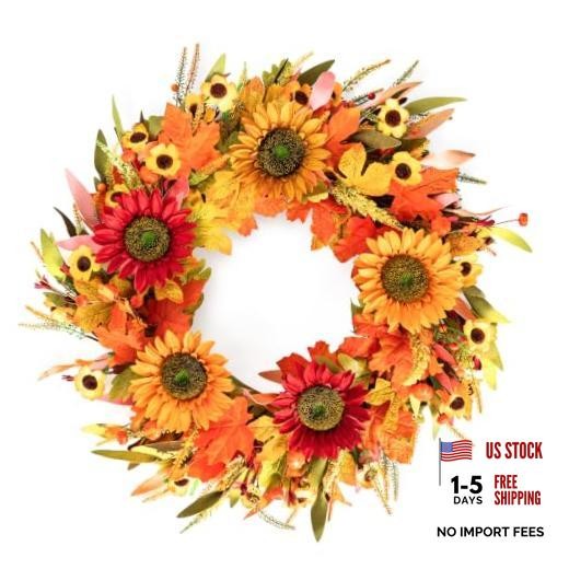 Artificial Sunflower Autumn Front Door Wreath 24″