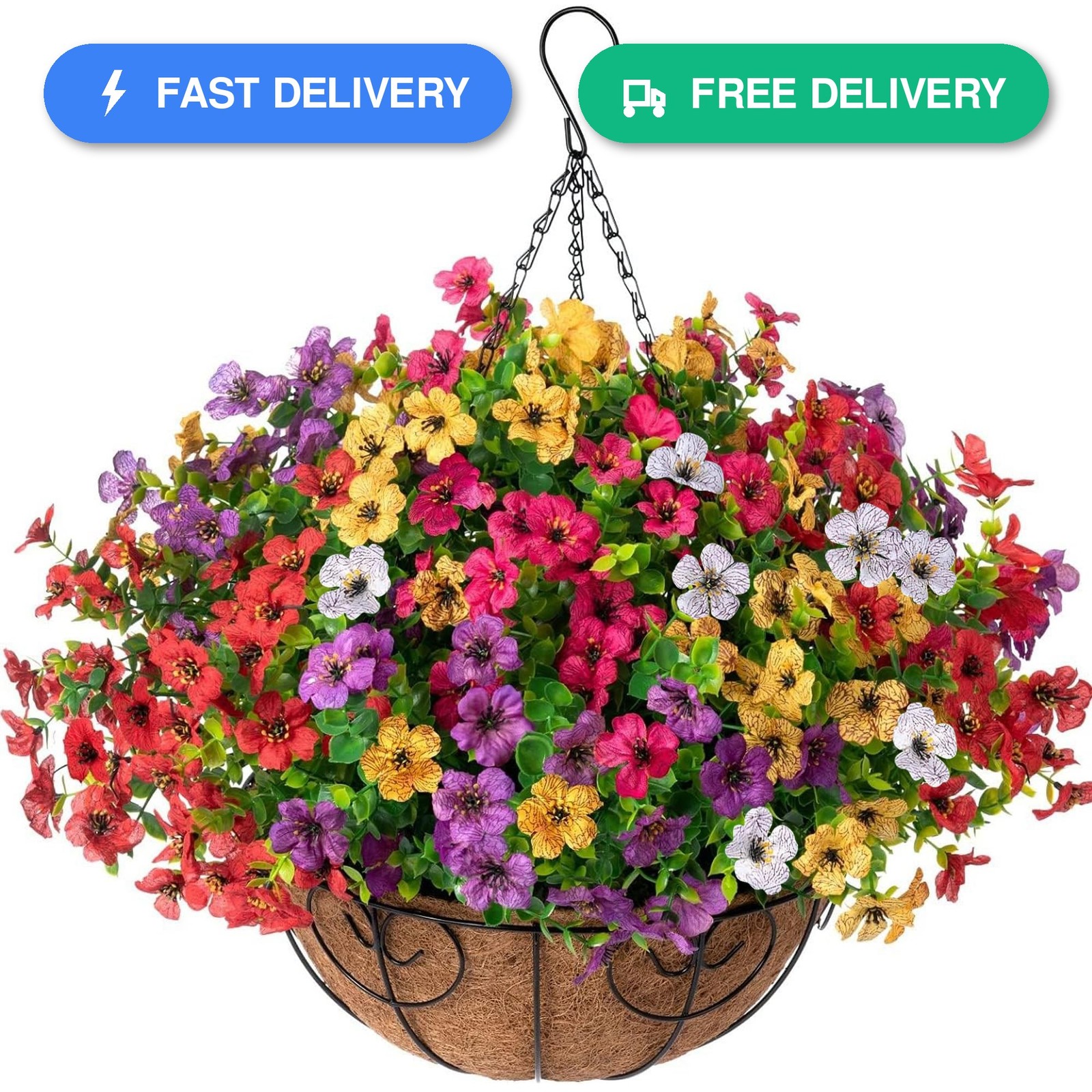 HyeFlora Artificial Faux Hanging Plants Flowers Basket for Summer Outdoor…
