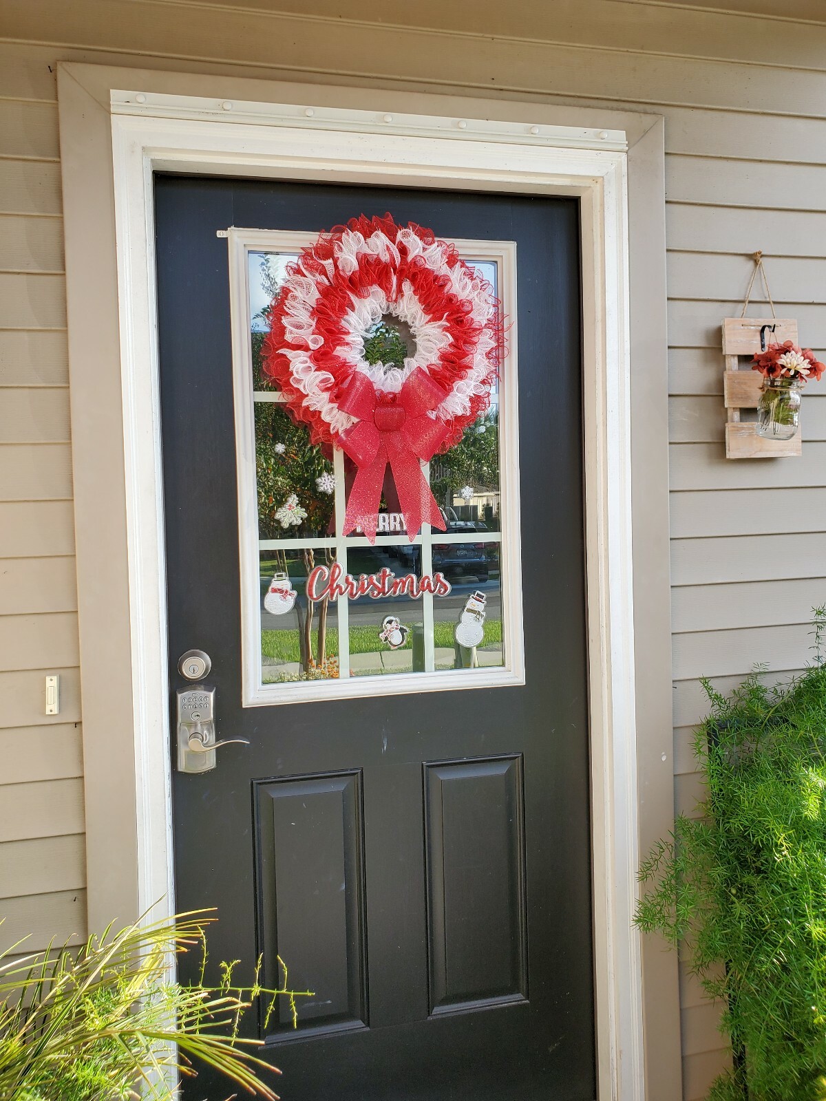 CHRISTMAS red white Deco Mesh Wreath Wall Decor Decoration Double Front Door NEW