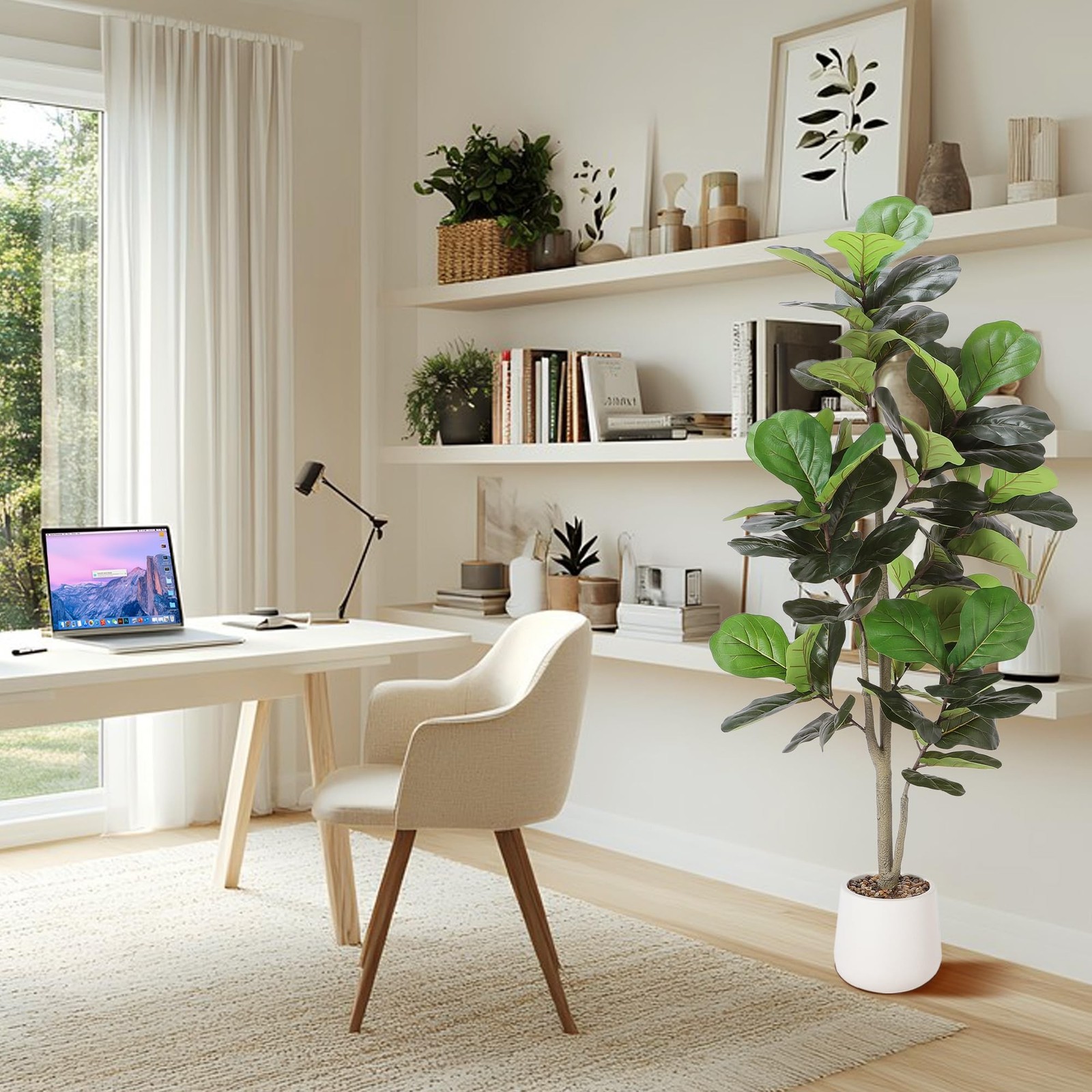 Jocoevol Artificial Fiddle Leaf Tree, 5ft Faux Plant Fake Ficus Lyrata Silk