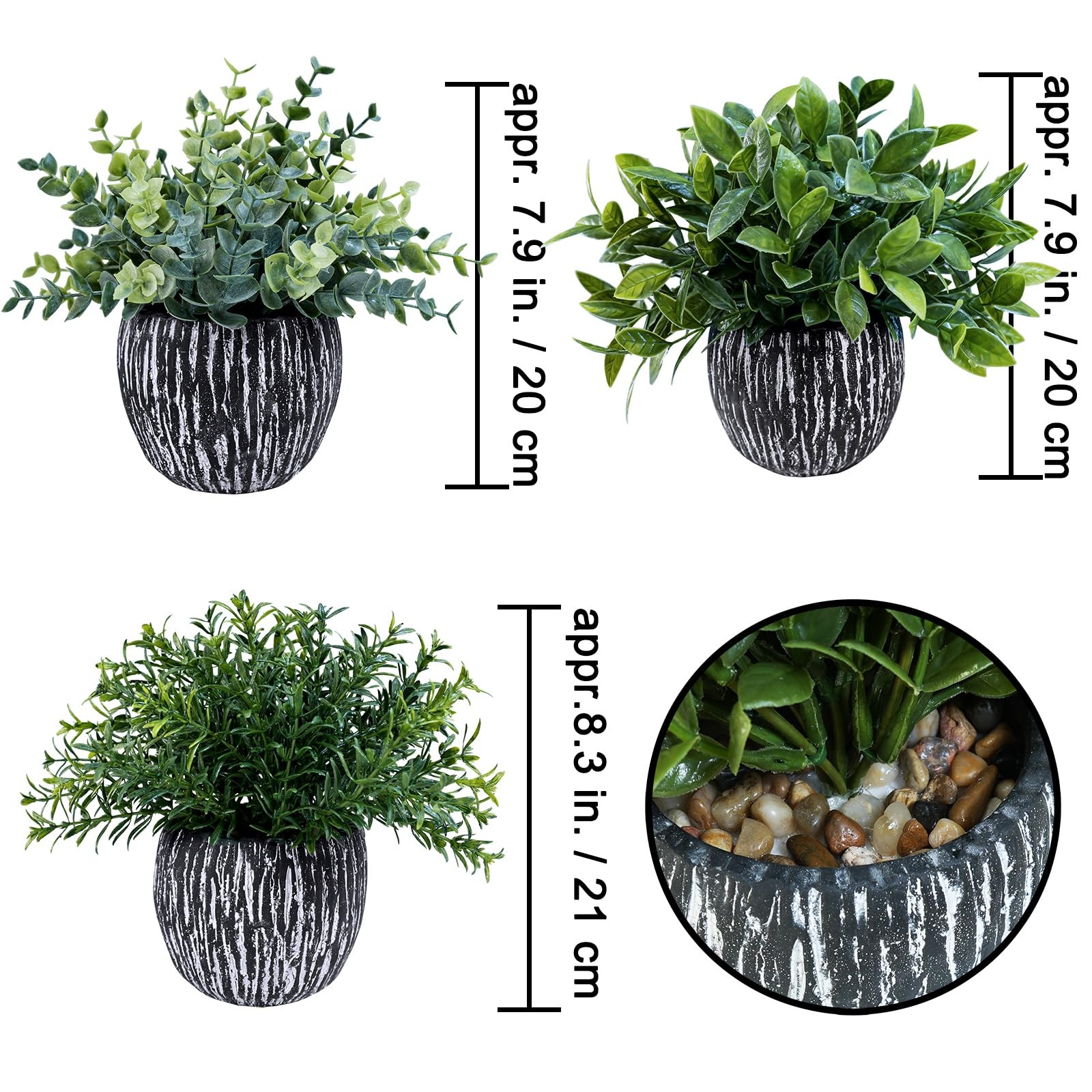 Best Winlyn Set of 3 Artificial Potted Plants Faux Eucalyptus Rosemary Boxwood