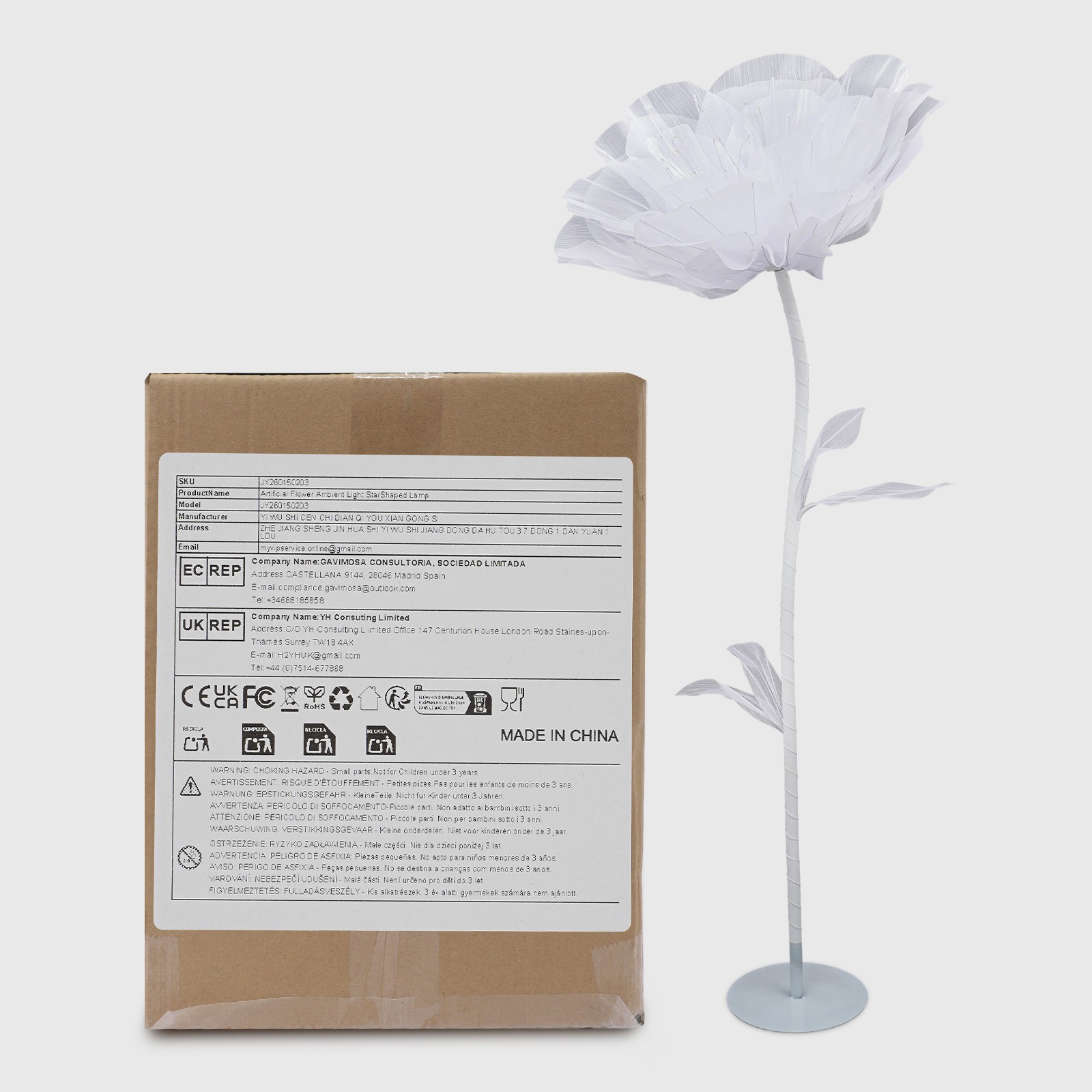 Electric Artificial Flower White 150cm LED Artificial Flower Ambient Light Decor