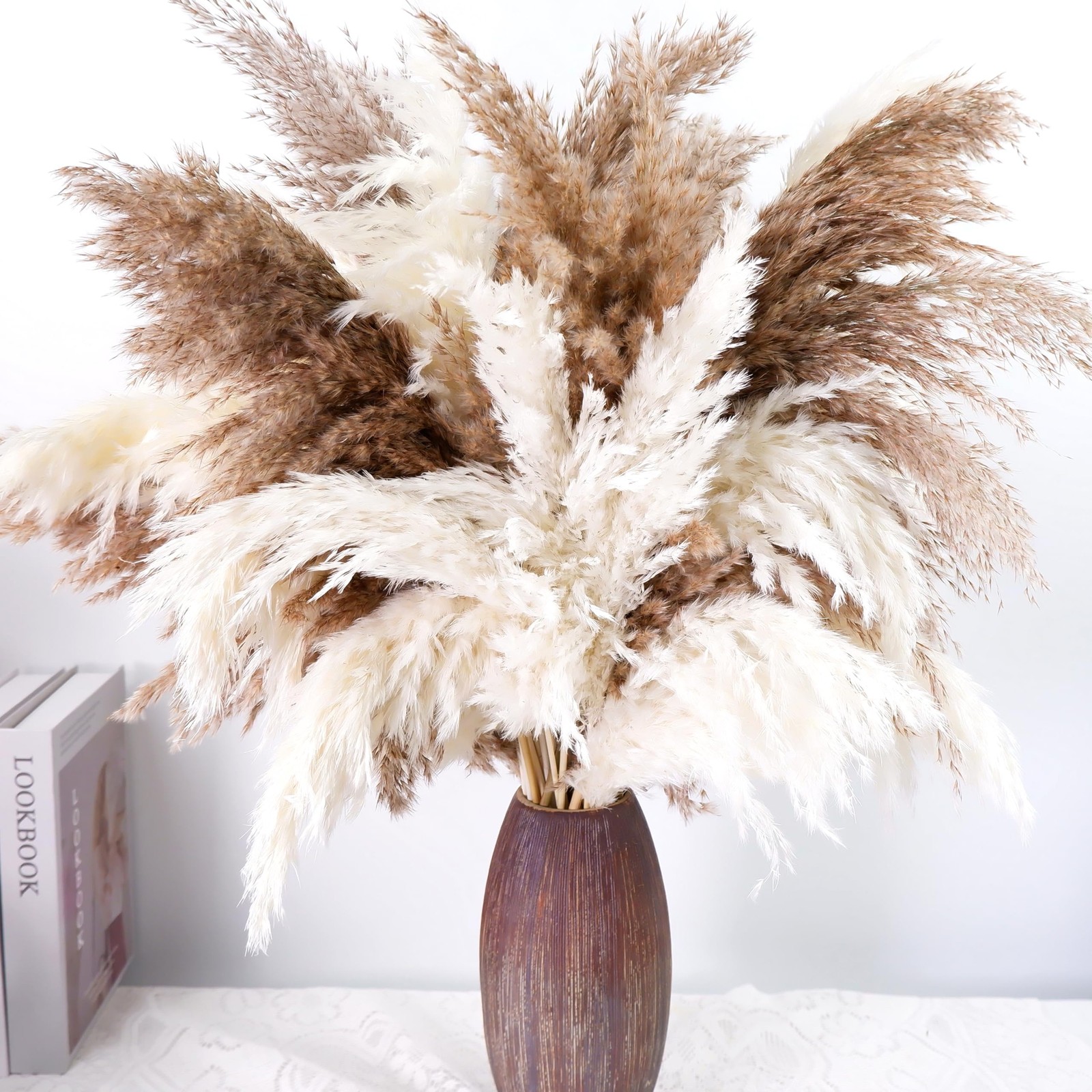 40 PCS Tall Pampas Grass for Floor Vase â€“ 17″ Natural Fluffy Dried Pampas