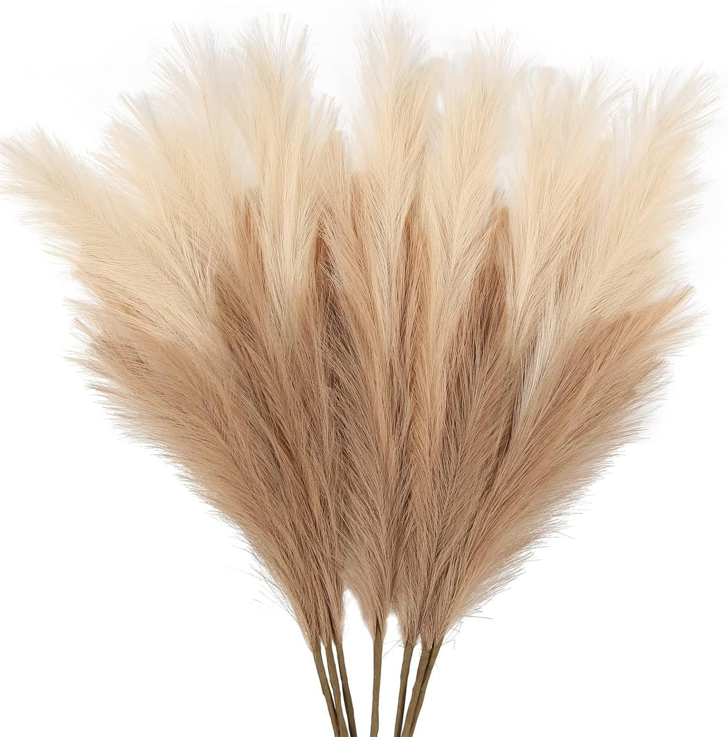 Pampas Grass 7pcs 38in Artificial Fluffy Stems Beige Coffee Brown for Vase Decor
