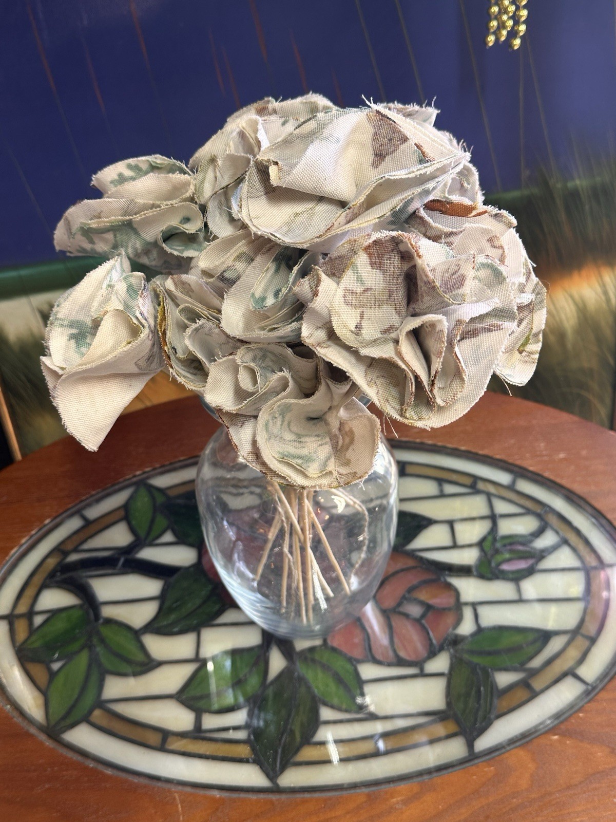 Fabric Flowers Handmade, 15Count, 11-12 Inches, Coral Print Vase Not Included