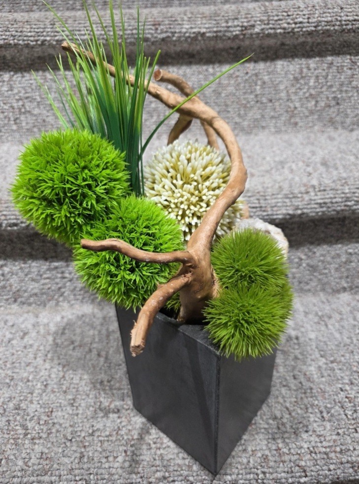 Zen Faux Floral Arrangement, Handmade Ikebana in Concrete Vase