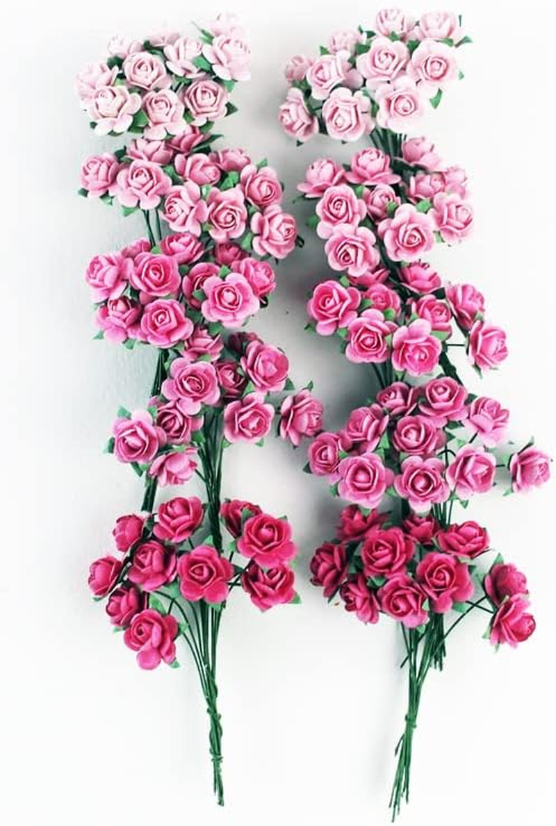 100 pcs Tiny Artificial Roses Mixed Pink Five Color Mulberry Paper Flower 15-…