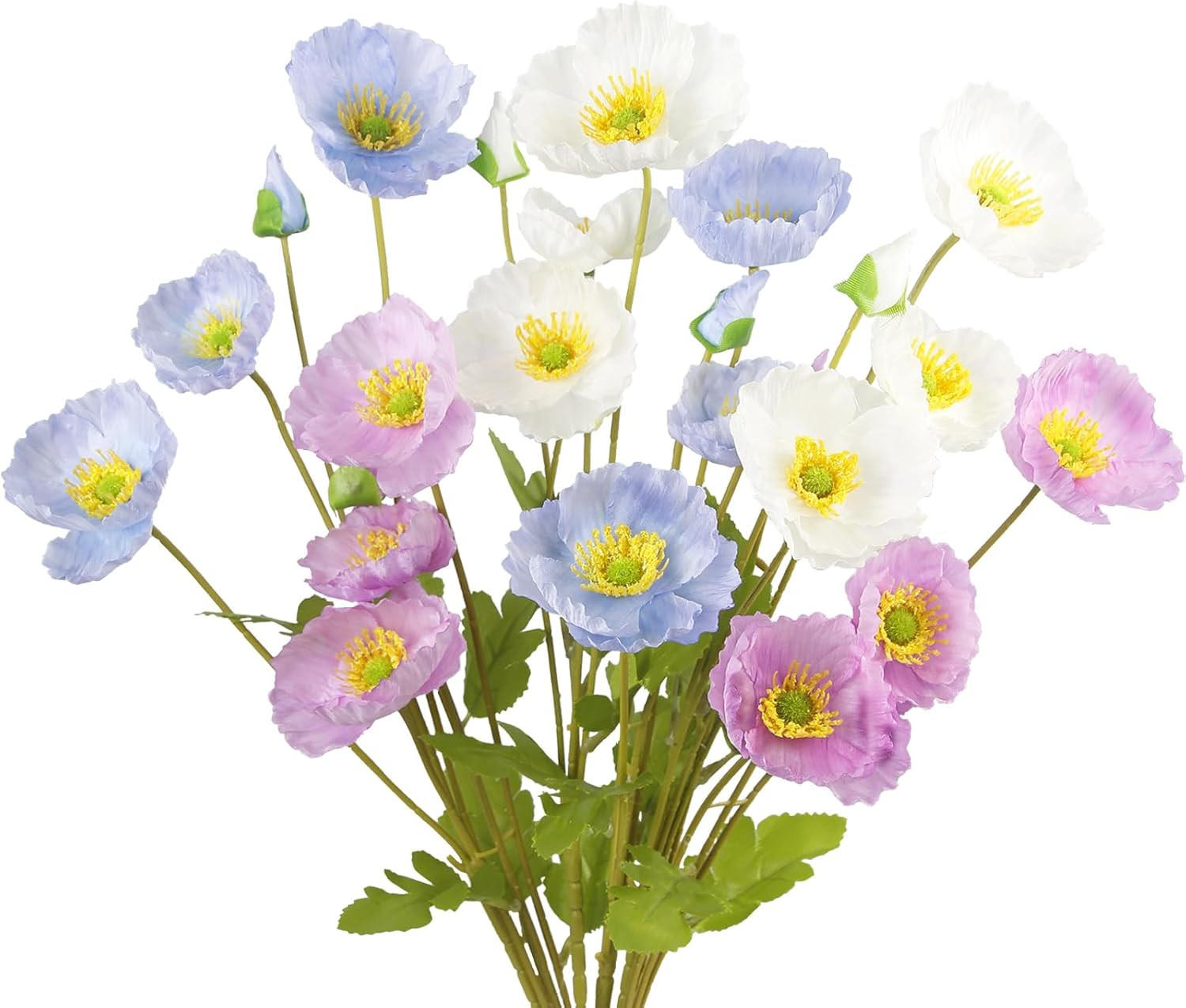 6 Pcs Artificial Poppy Flowers Silk Flower Poppy with Stems Real Touch Faux Popp
