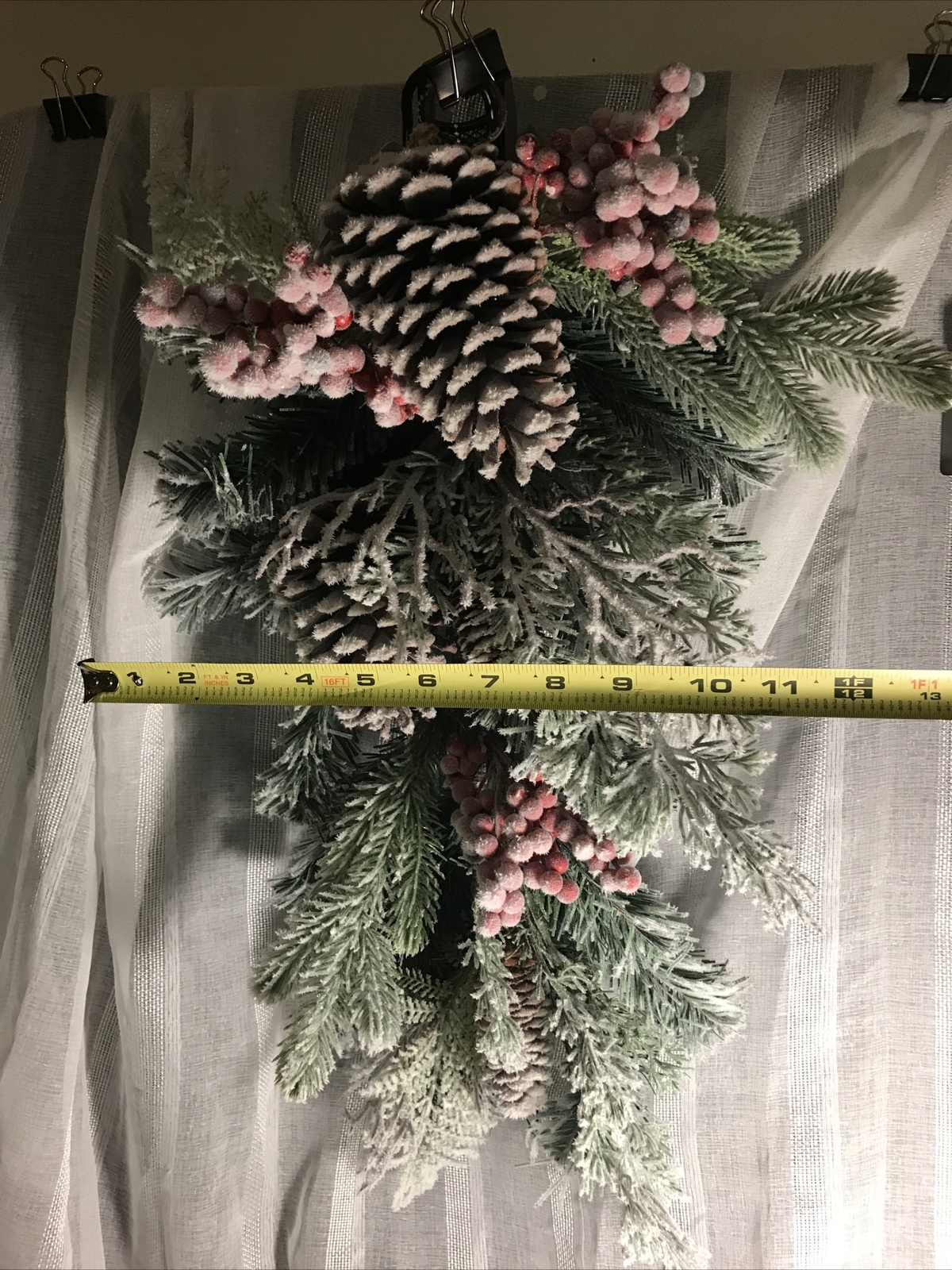 Snowy Evergreen Pinecone Mix Swag Wreath Winter Wall Door Decor Christmas NEW