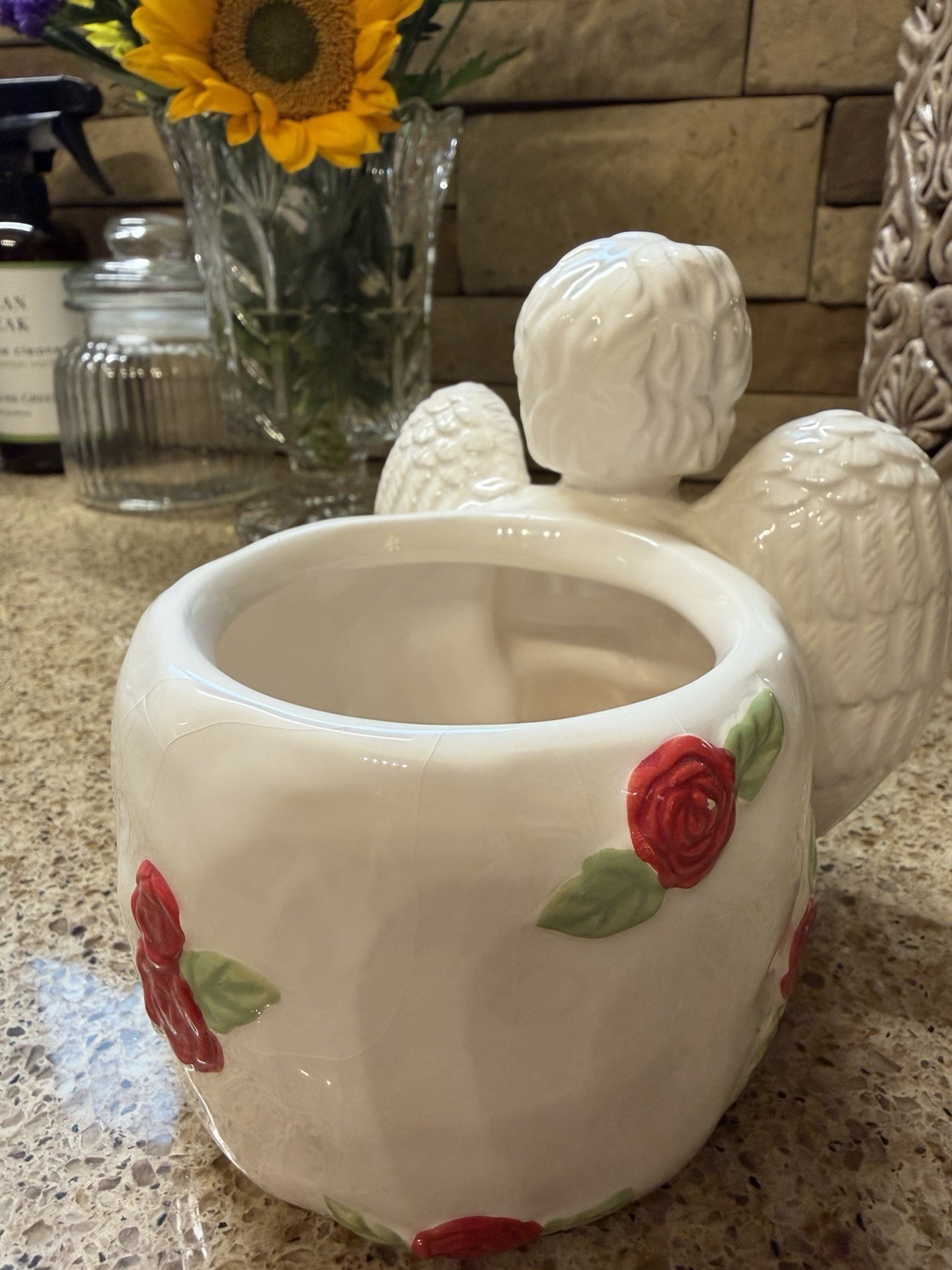 Cherub Roses Ceramic Planter – Romantic Vintage Style Floral Vase Decor