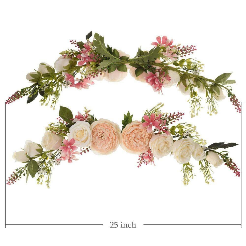 5 In. 25 In. Champagne Peony White Rose Artificial Flower Swag with Green Leaves