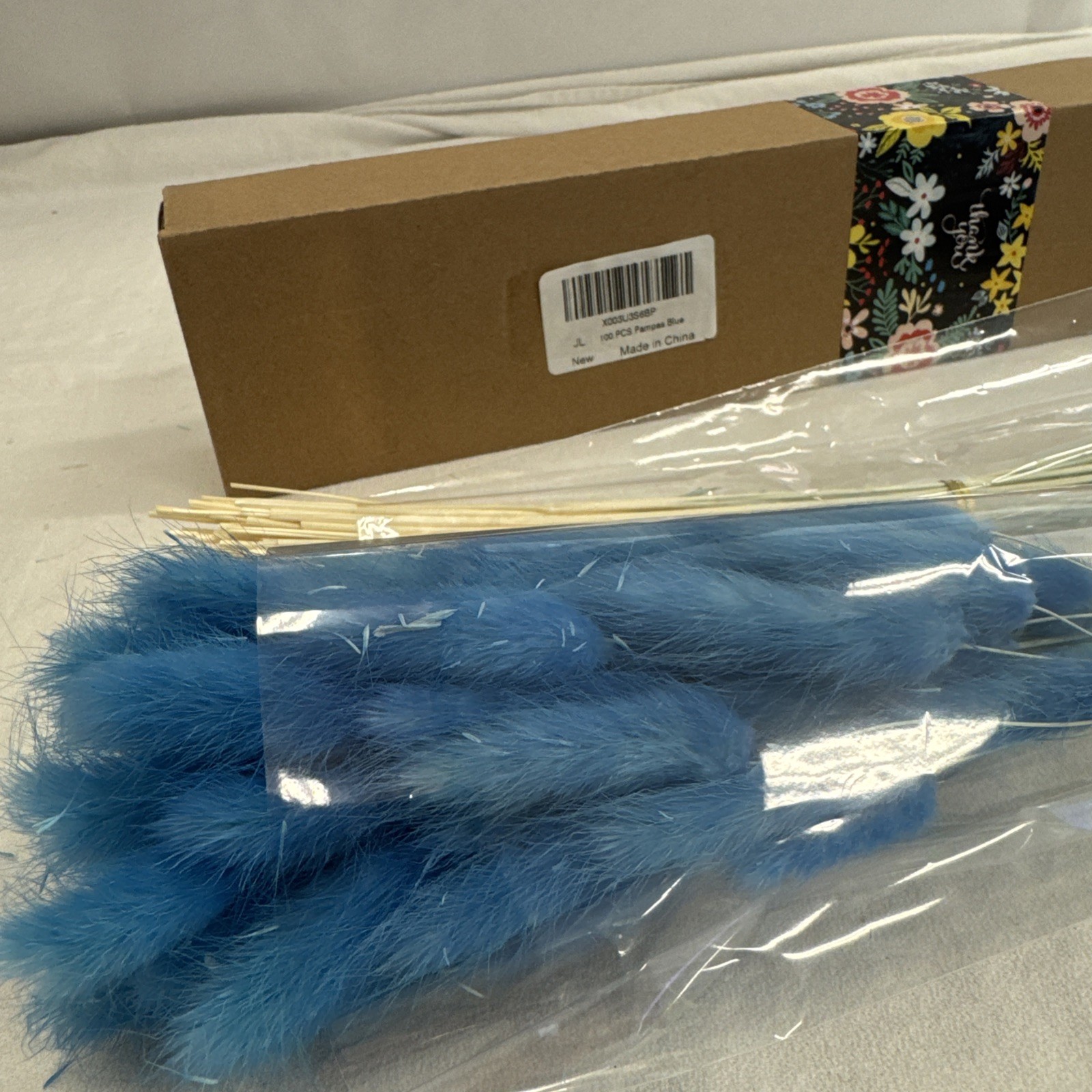 100 PCS Blue Dried Pampas Grass Decor, 17-inch Pompas Floral, Dry Flowers