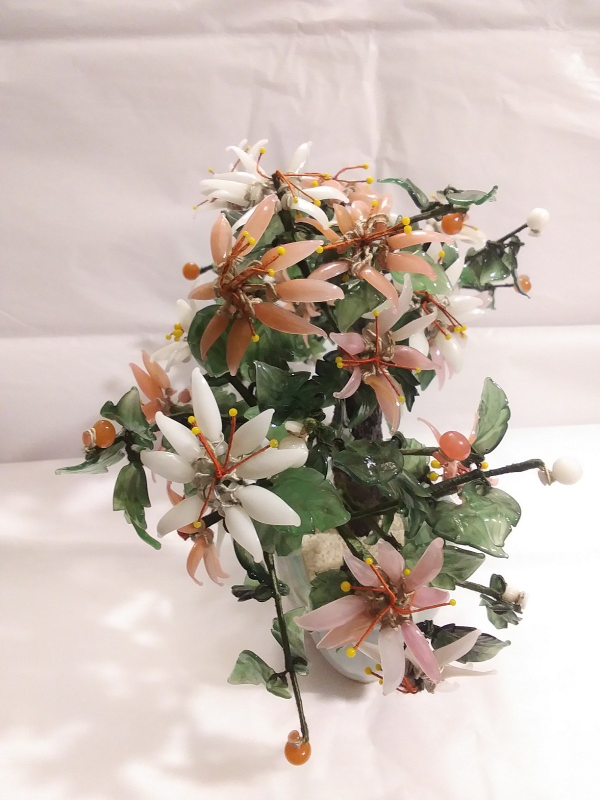 Vintage Glass Bonsai Cherry Blossom Tree 9 in. tall 12 in. wide. Exquisite.