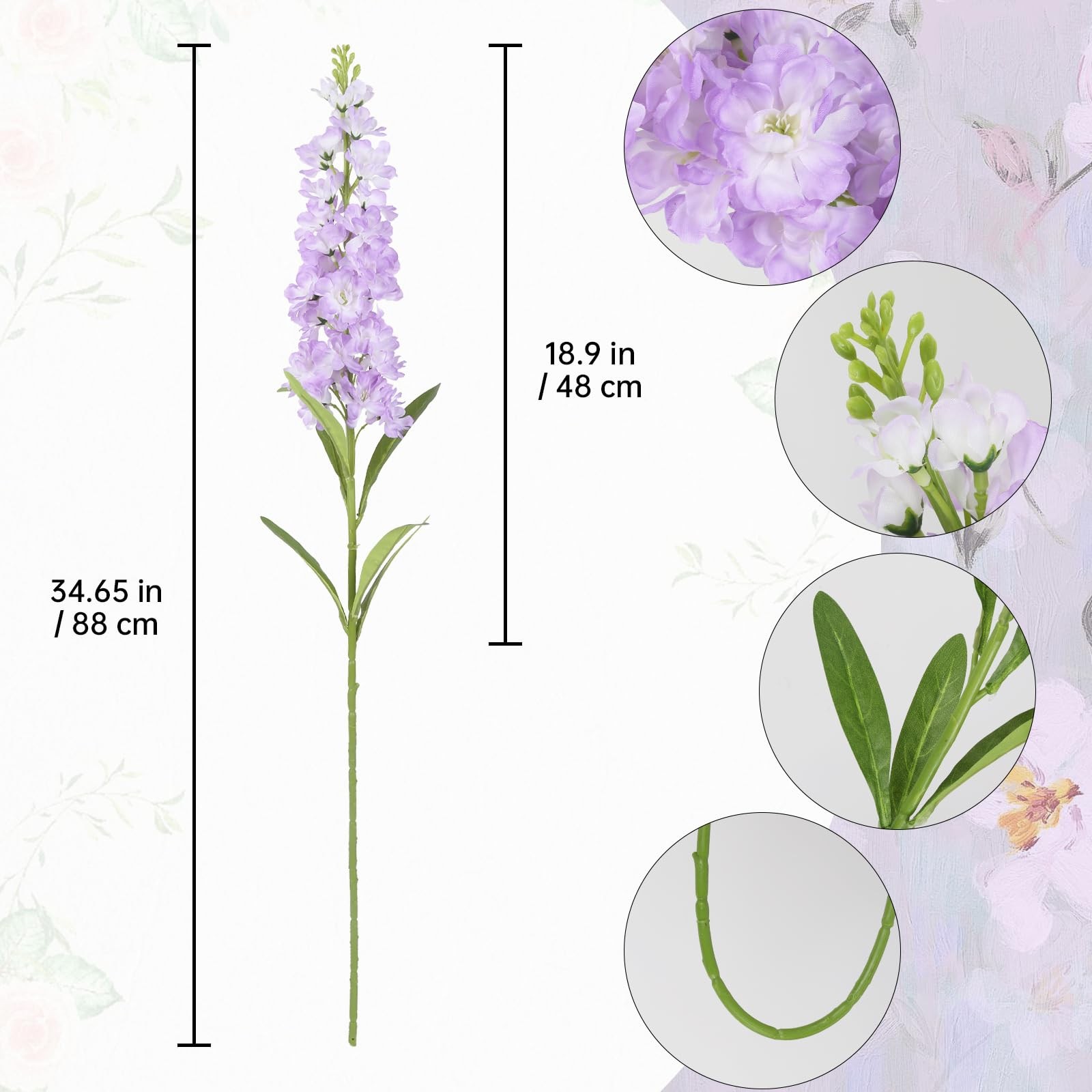 Light Purple Delphinium Artificial Flowers 5PCS Silk Flowers with Stems Snapd…
