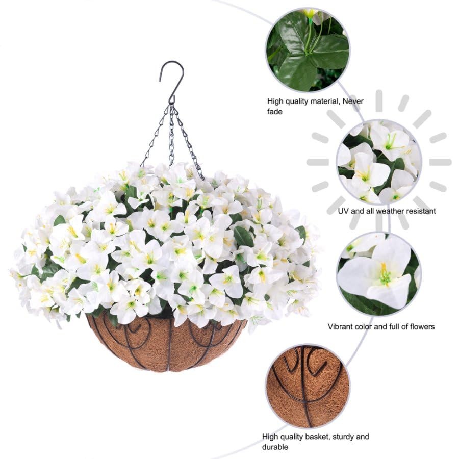 Artificial Hanging Flowers Faux Plants Basket for Outdoors Spring Summer Deco…