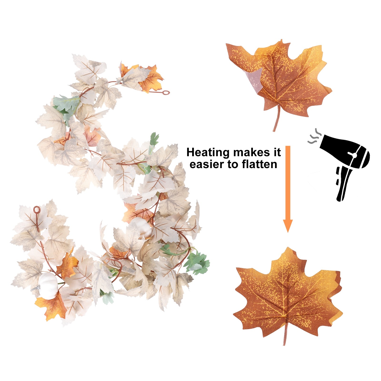 2Pcs Fall Maple Leaf Garland 5.9Ft Artificial Decor Green/Brown/Beige/White