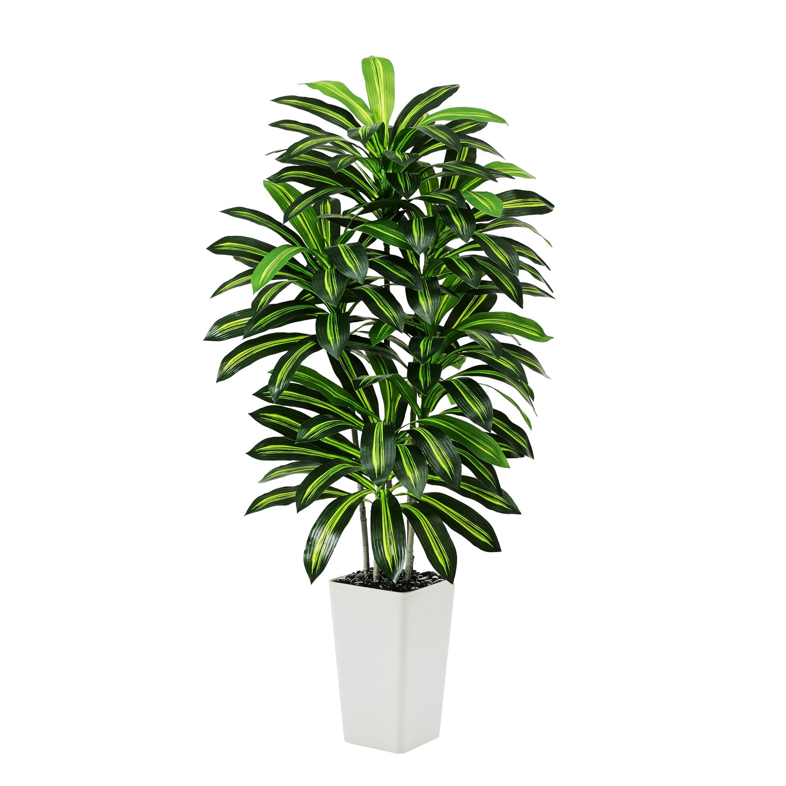 Artificial Dracaena Tree – 5FT Tall Fake Plants with White Tall Planter – Art…