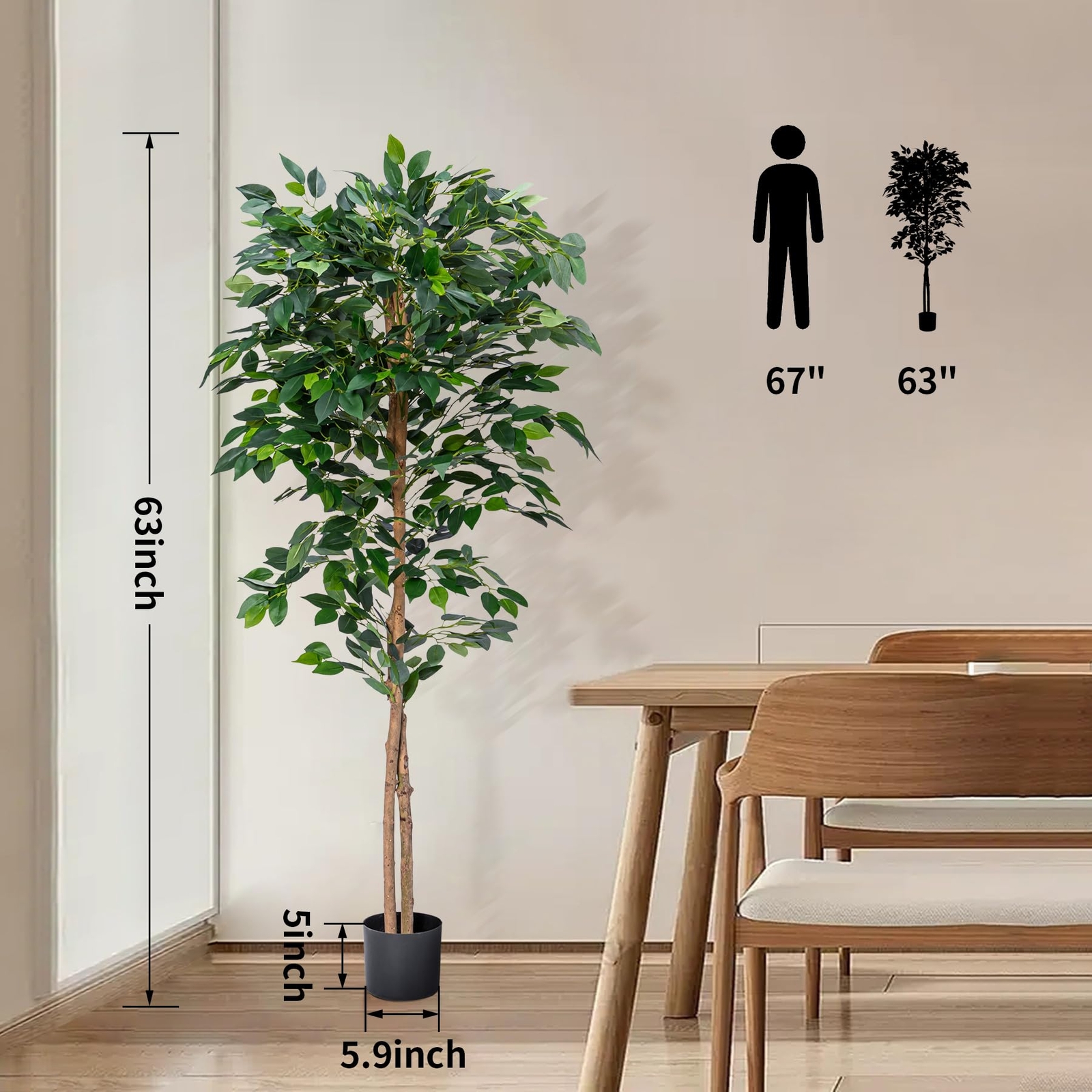 Artificial Fiddle Leaf Fig Tree, Faux Ficus Lyrata Floor Plants Fake Tropical Tr