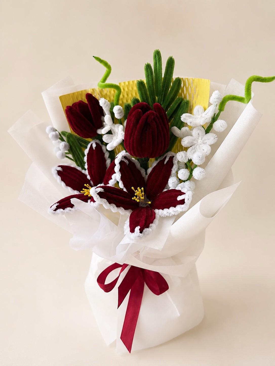Artificial Flower Bouquet Red White Green Yellow Plastic 14in x 10in