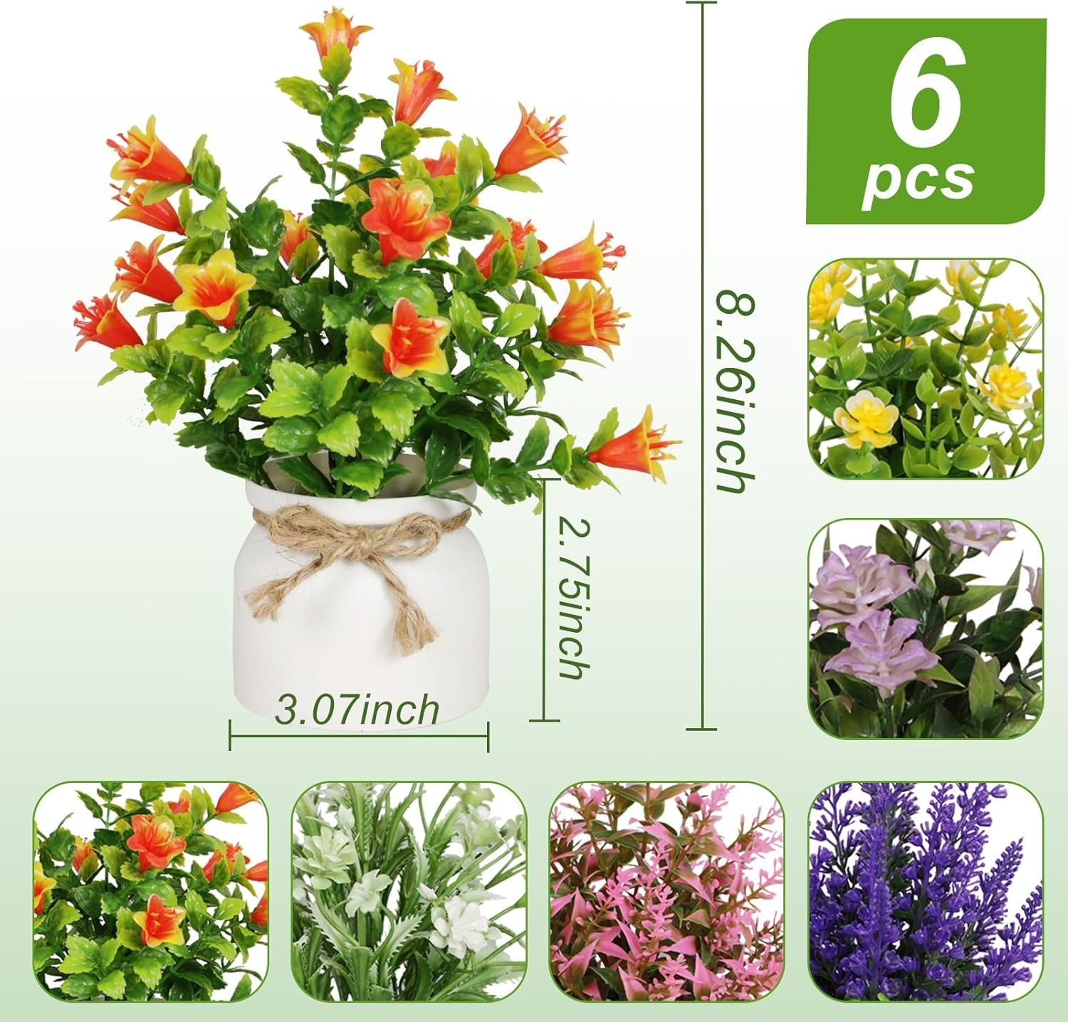 6pcs Artificial Pot Flowers Small Fake Plants Mini Potted Plants for Home Off…