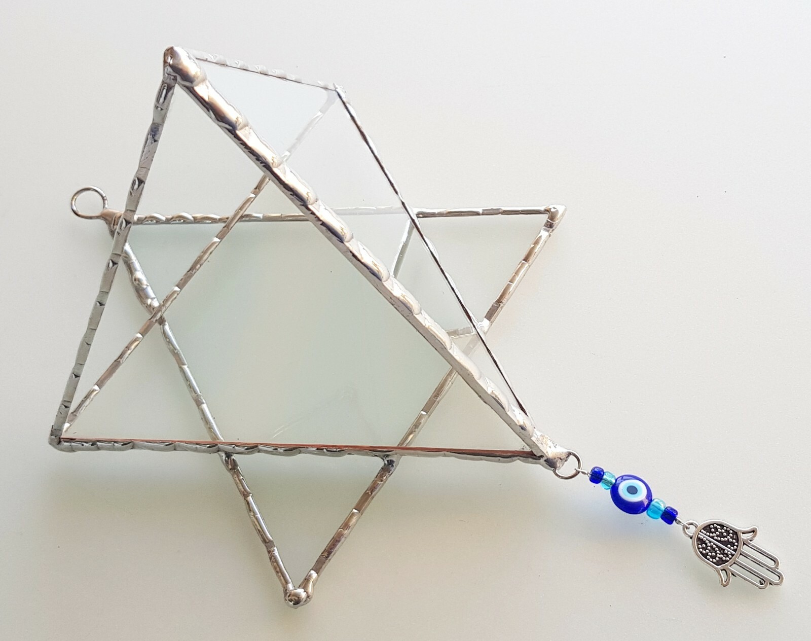 Transparent Terrarium in shaped of Star of David Stained Glass, Jewish Wall Gift