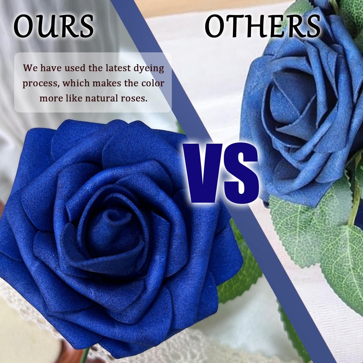50pcs Artificial Flowers Foam Fake Rose with Stems 12 Leaves Real Looking Fau…