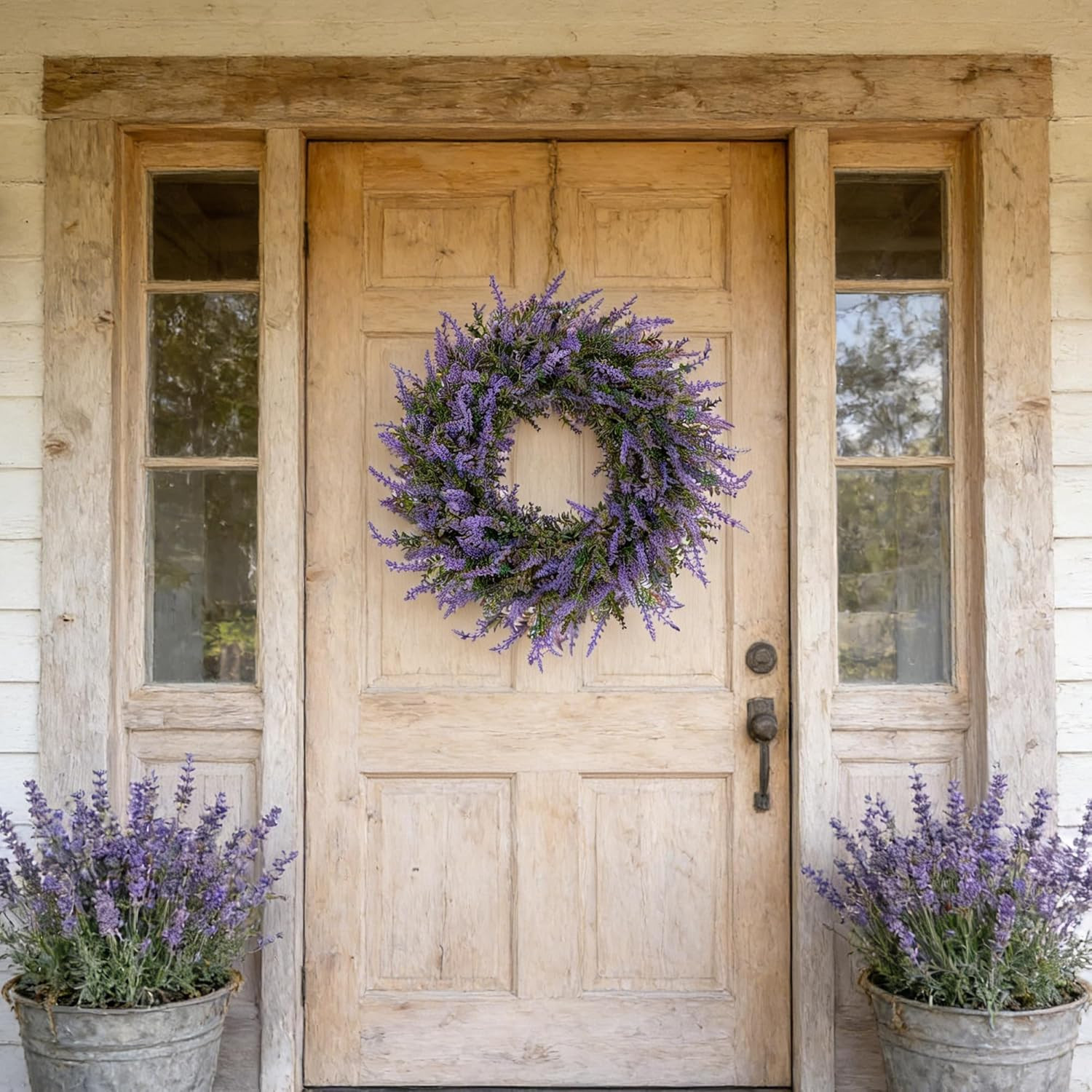 26″ Purple Lavender and Eucalyptus Wreath – Artificial Farmhouse Front Door Deco