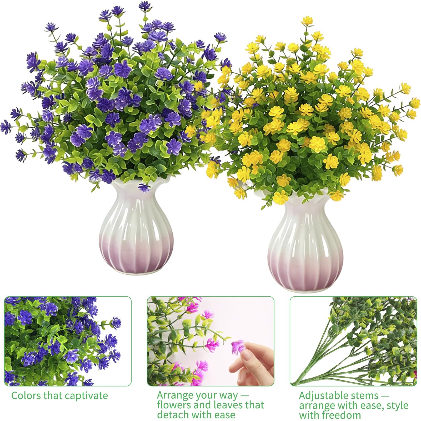 20 Bundles Artificial Flowers for Outdoors – UV Resistant Realistic Fake Flow…