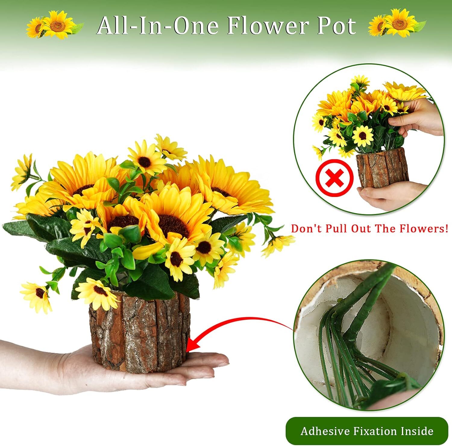 Artificial Flowers Fake Silk Sunflower Flower in Planters Flower Vase Yellow