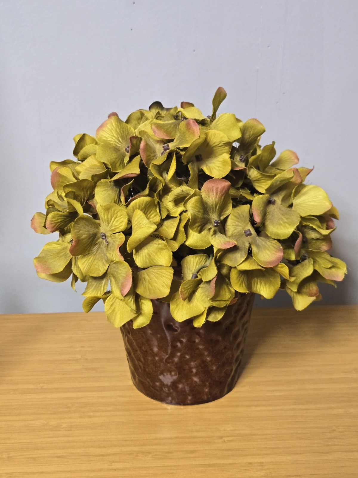 House Of Silk Artificial Hydrangea In A Hammered Metal Vase