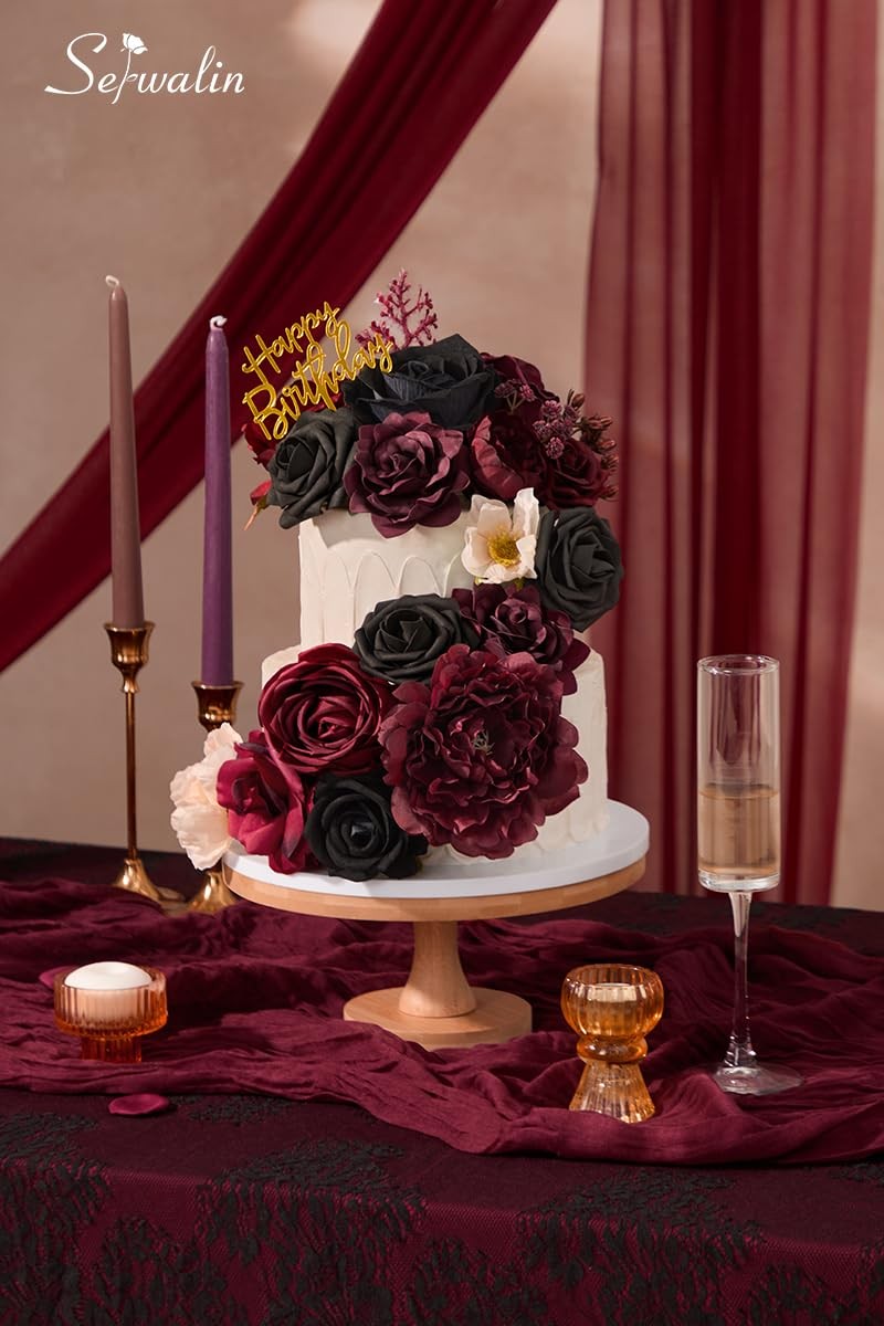 Artificial Burgundy Black Dark Red Roses Silk Flowers Table Centerpieces