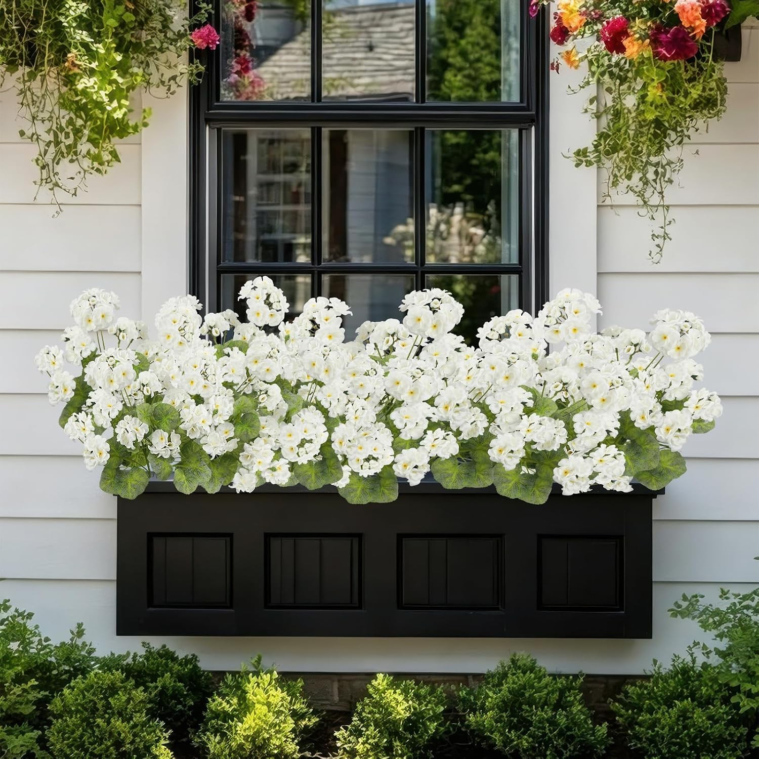 2 Pcs Artificial Geraniums for Outdoors 23” Faux Flowers White Silk Geraniums