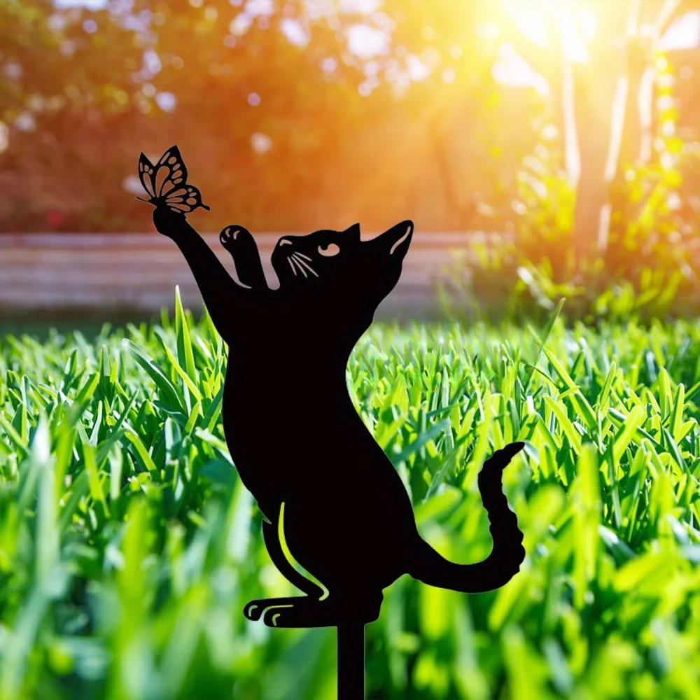 Whimsical Cat Silhouette Garden Stakes – Decorative Yard Lawn Accents
