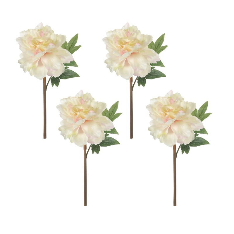 4 Pack Peony Floral Décor 14″H White Plastic Tabletop Office Dinning Living Room