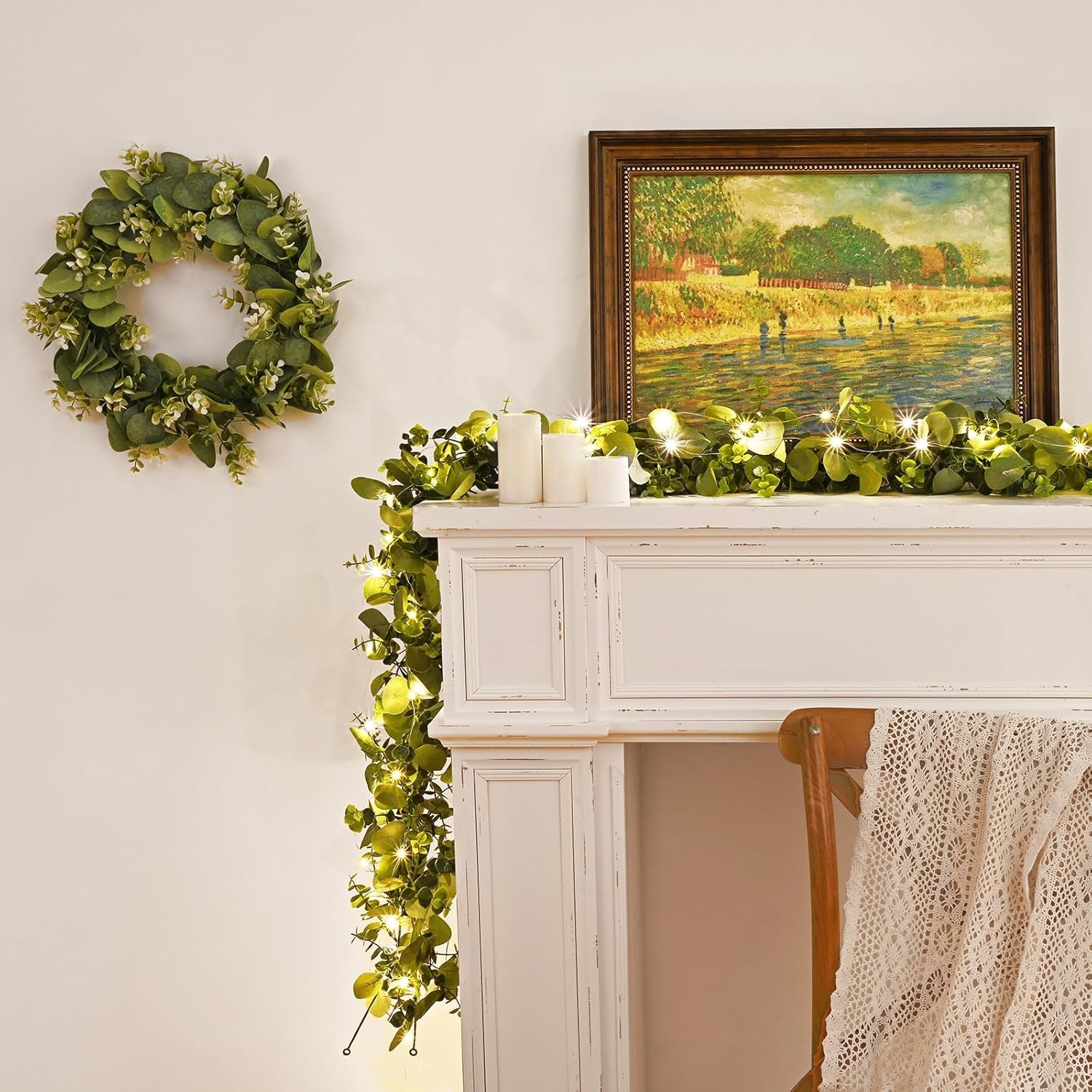 Packs 6FT Artificial Eucalyptus Garland with LED Light String, Faux Greenery