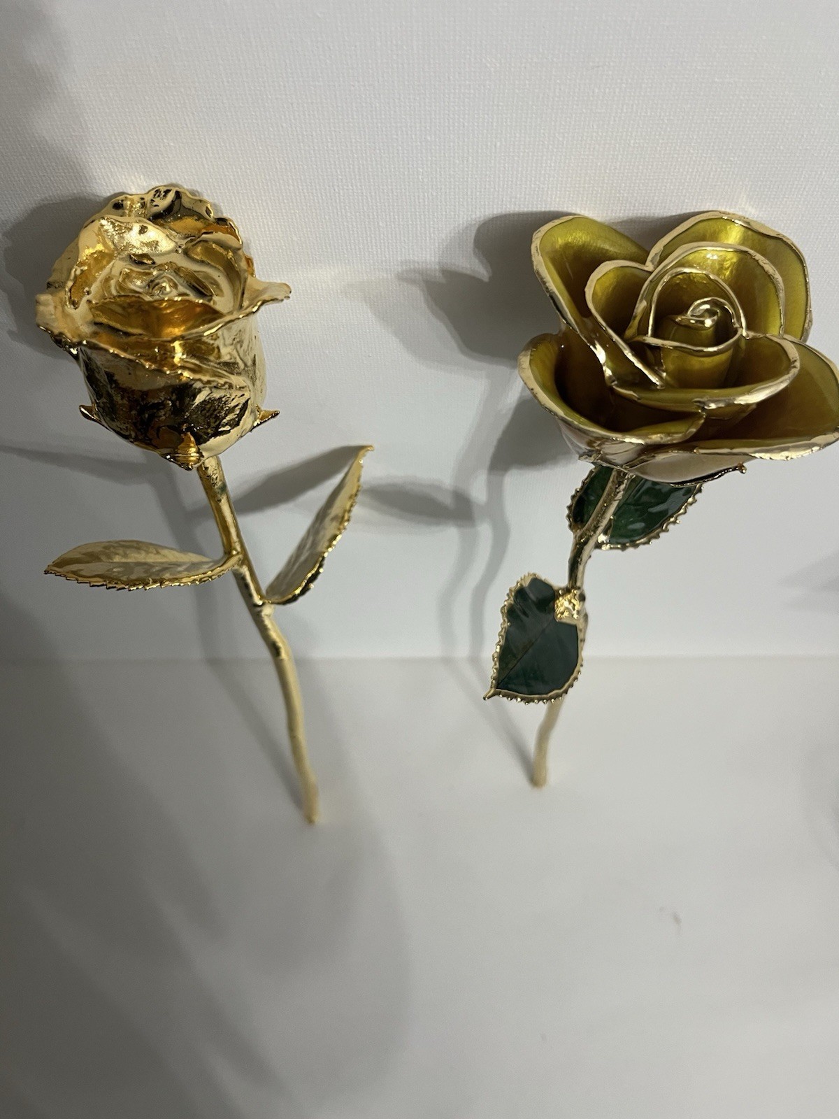 Lot of 3 Metal Artificial Rose Flower Stems, Gold Tone, Red Rosebuds Decor