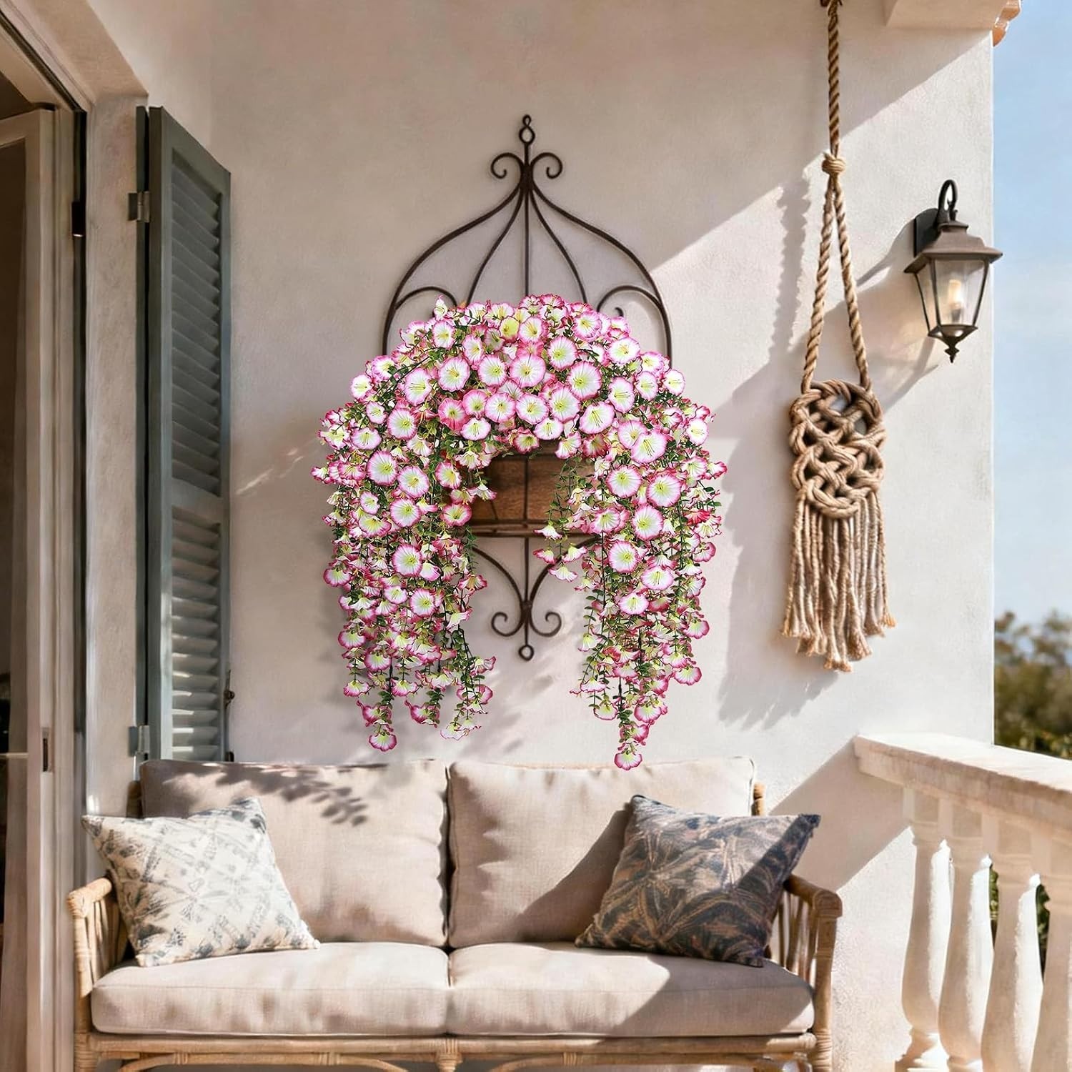 Artificial Hanging Flowers for Outdoors, 2 PCS 300 Blooms UV Resistant Mornin…