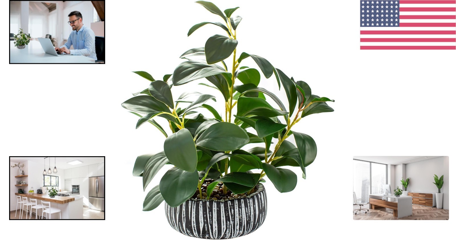 Lifelike Artificial Succulents in Rustic Black Clay Planter – 12.8″ Home Decor