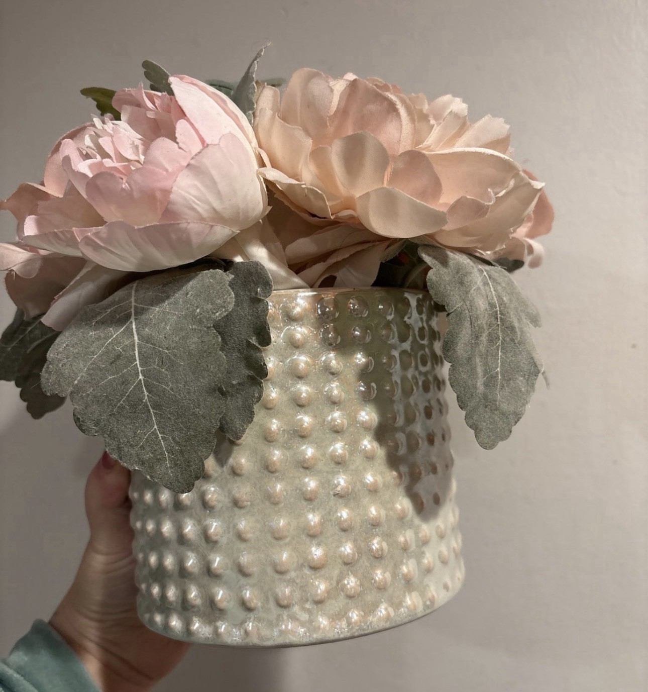Artificial Pink Rose & Peony Flower Arrangement in Ceramic Vase