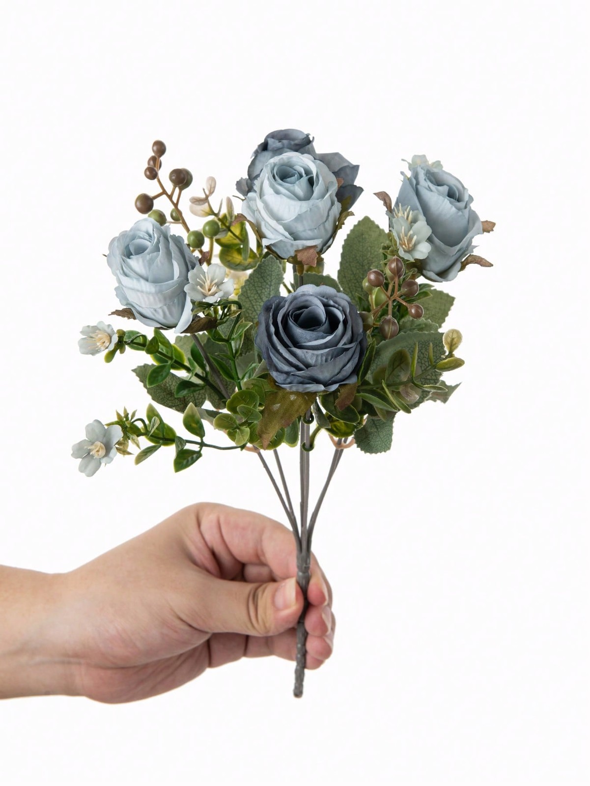 Baby Blue Artificial Silk Rose Bouquet One Size For Home Wedding Decor