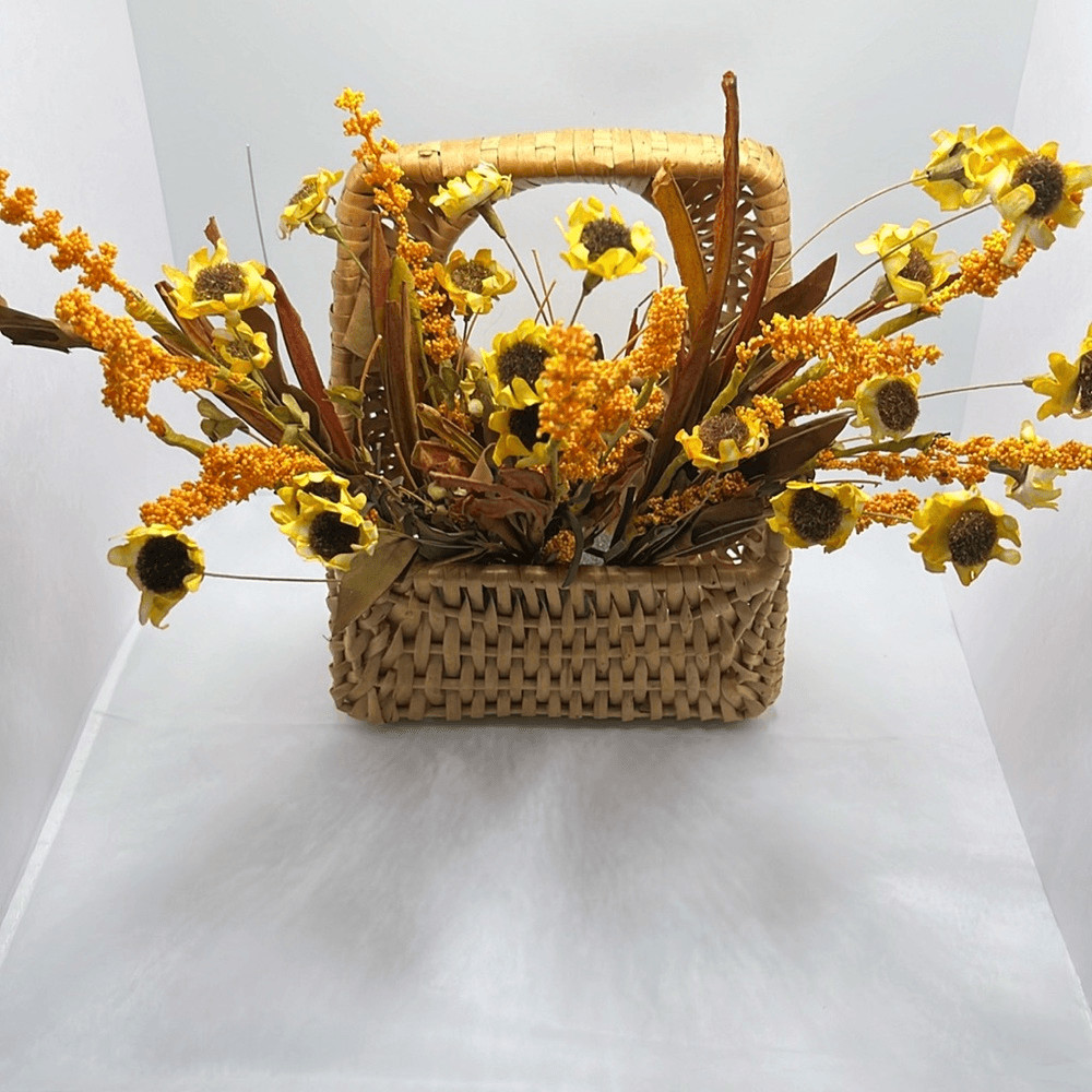 Farmhouse Woven Door Knob Irregular Basket with Faux Fall Autumn Flowers