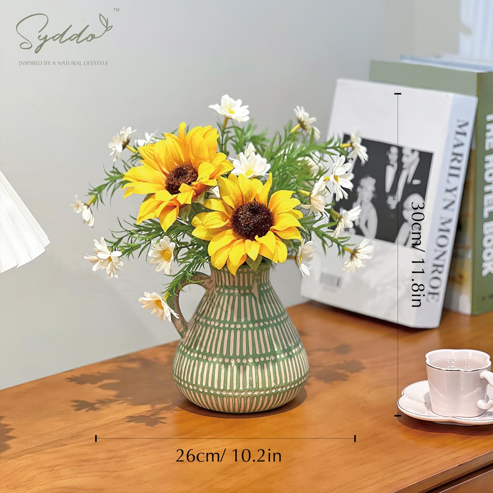 SYDDOL Artificial Sunflower In Vase Silk Daisy Bouquet Realistic Arrangement