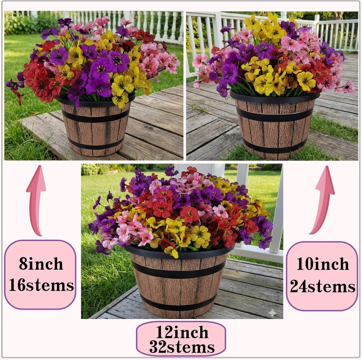 Artificial Mums Flowers for Outdoors, 16 Bundles UV Resistant Fake Plastic Color