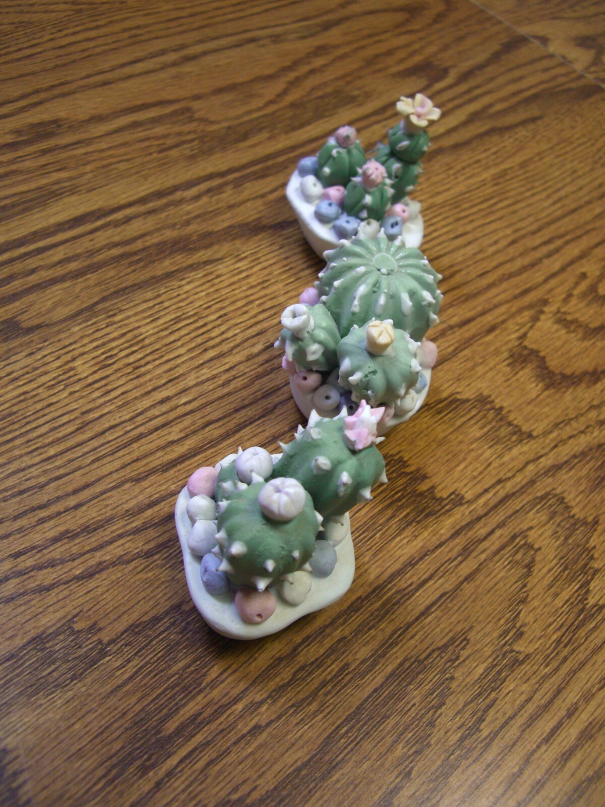 3 Cactus Plants//Small Multi-color Pastel Ceramic Floral Figurines