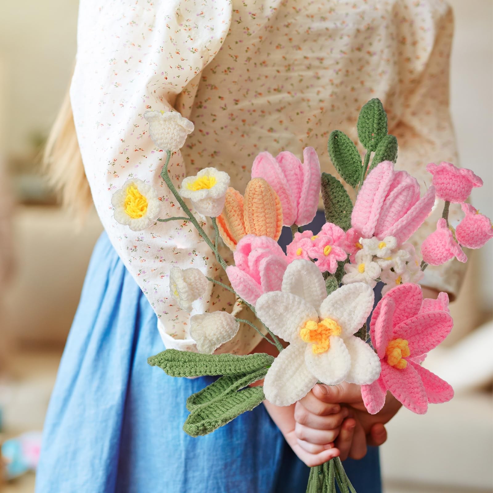 11 Pcs Crochet Flower Bouquet Handmade Knitted Tulip Bouquet Artificial Flowe…