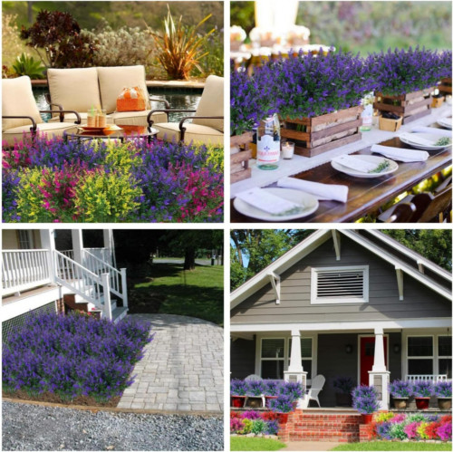 UV Resistant Artificial Lavender Bundles Faux Plastic Flower for Outdoor Decor