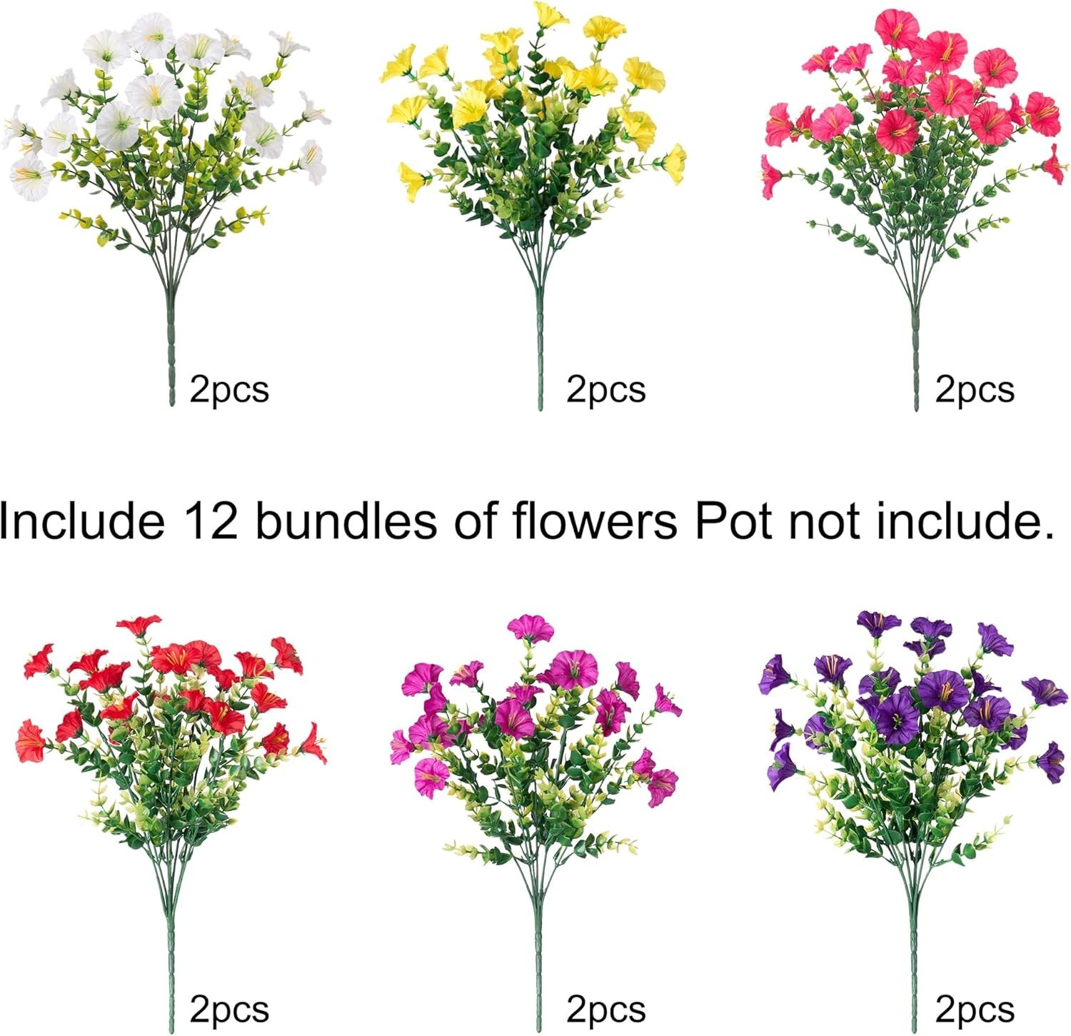 Artificial Flowers for Outdoors Fake Plants Outside Decoration, 12 Bundles Si…