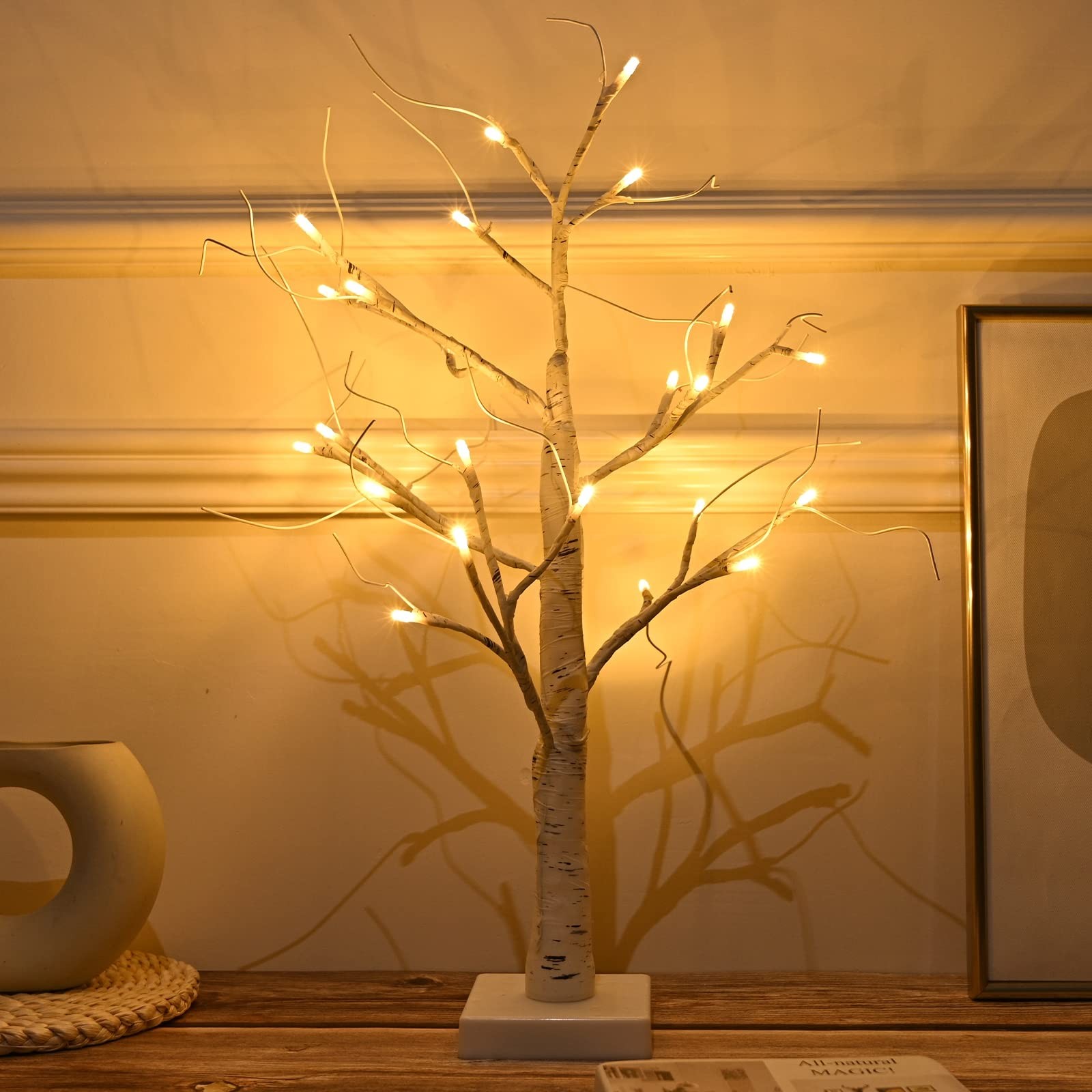 Easter Decorations kemooie 24 inch Pre-lit White Birch Tree with 24pcs Easter…