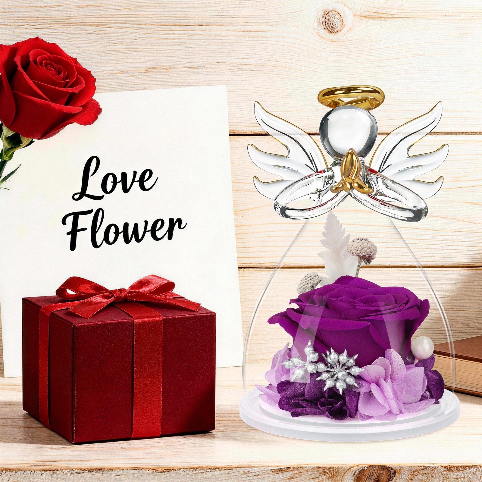 Preserved Flower Angel Figurine Gift Mom Grandma Birthday Decor