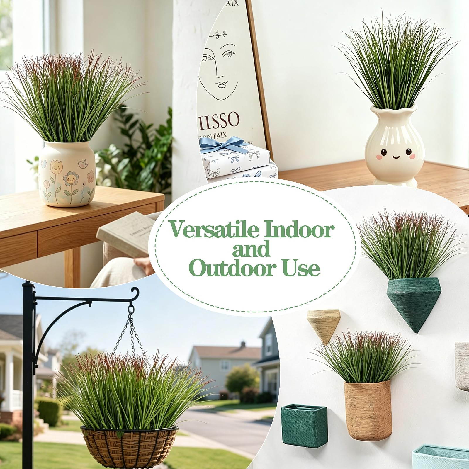 24pcs Artificial Grass Plants,9.84″ Faux Shrubs Wheat Grass Greenery Stems Fa…